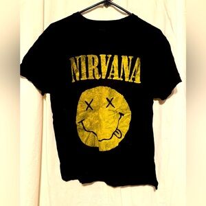 Nirvana T-Shirt Men's Sz L Short Sleeve Crew Neck Graphic Black Gold Y2K Grunge